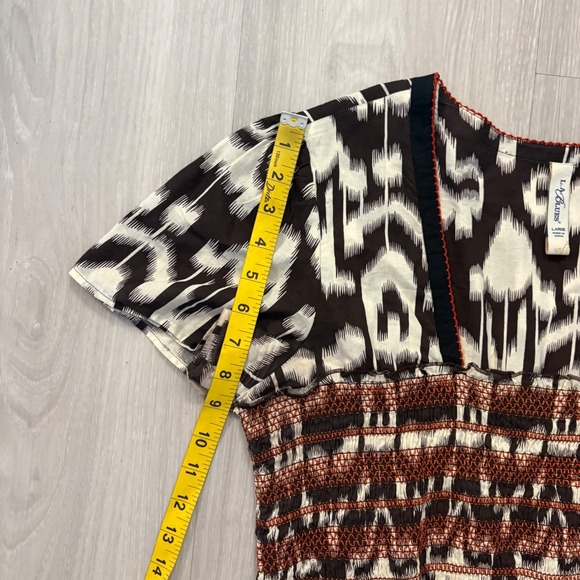 L.A. Blues Blouse Women Ikat Print Smocked Waist Black White Rust Boho Blouse L - Picture 7 of 12
